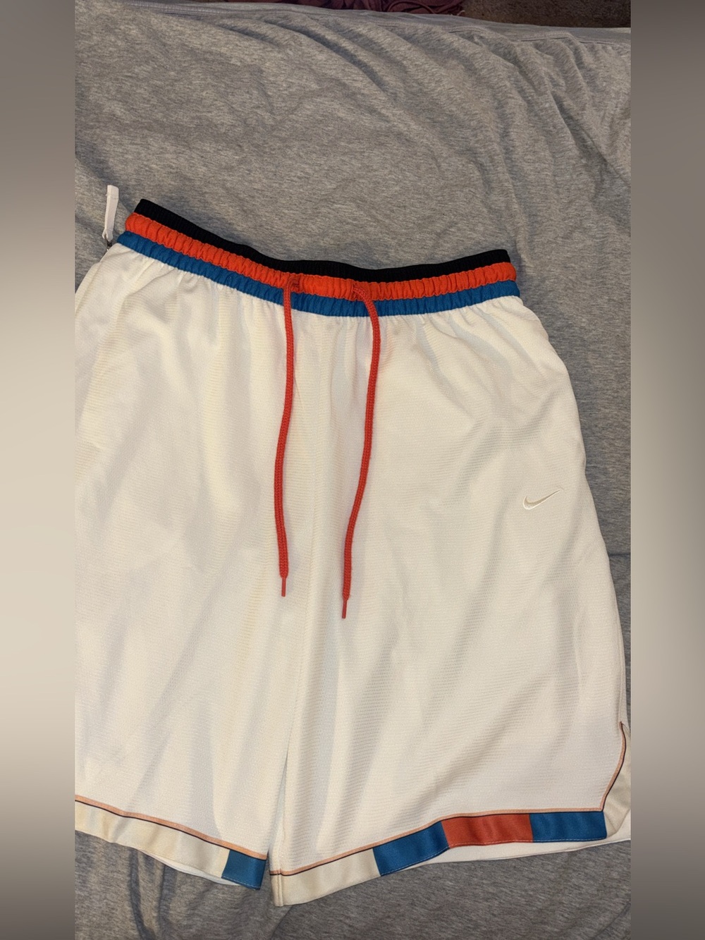 Nike White Mesh Kids Shorts with Orange & Blue Waist Trim